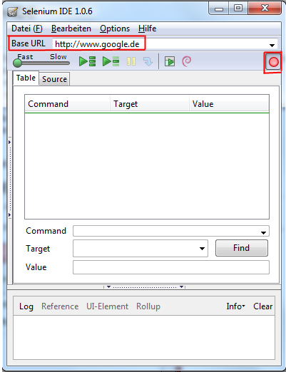 Startzustand von Selenium